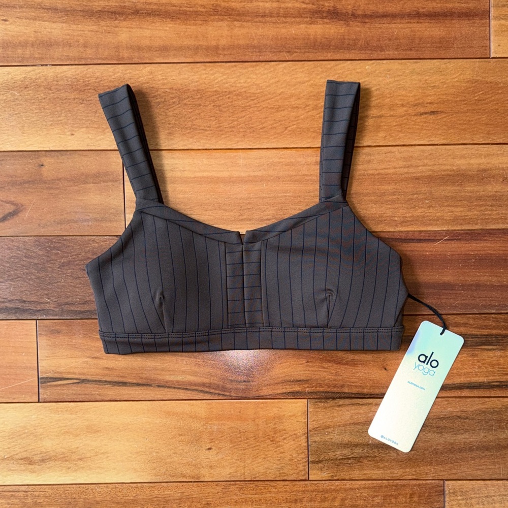 ALO Yoga Brown and Black Striped Sports Bra